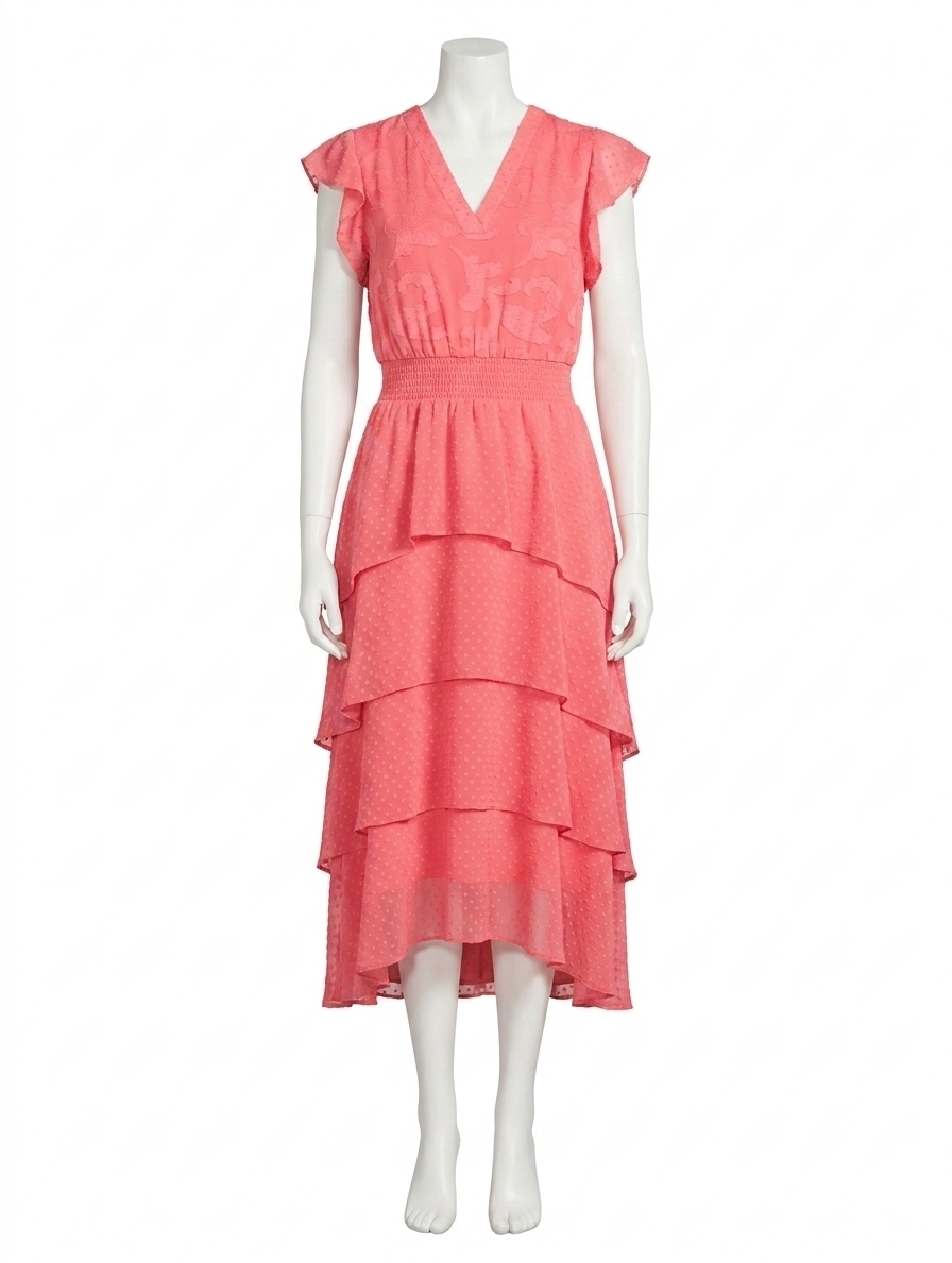 New Vince Camuto Ruffled Tiered Chiffon Maxi Dress In Calypso Coral